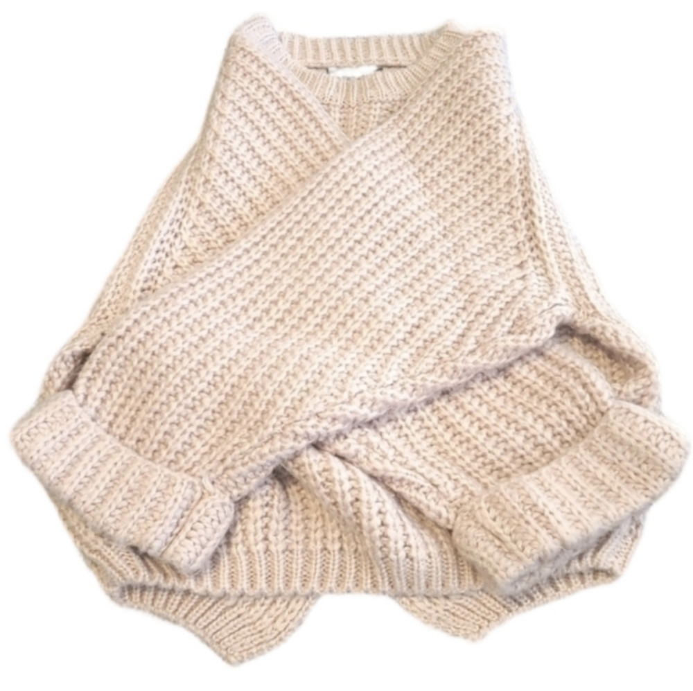 Papillion Cozycore Chunky Knit Sweater Balloon Sleeves Assymetrical Hem Pink - Picture 9 of 12